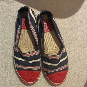 Tory Burch Striped Espadrille Flats - Red and Navy👝